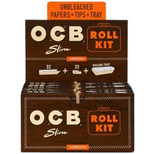 OCB Virgin Roll Kit Papers Slim & Tips & Tray 20 Packs