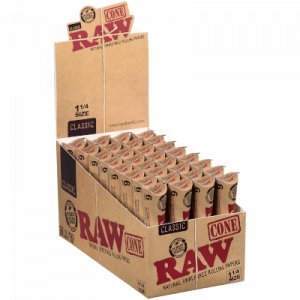 Raw Papers Unrifined Pre-Rolled Cones 1 ¼ - 32/6 Packs Display